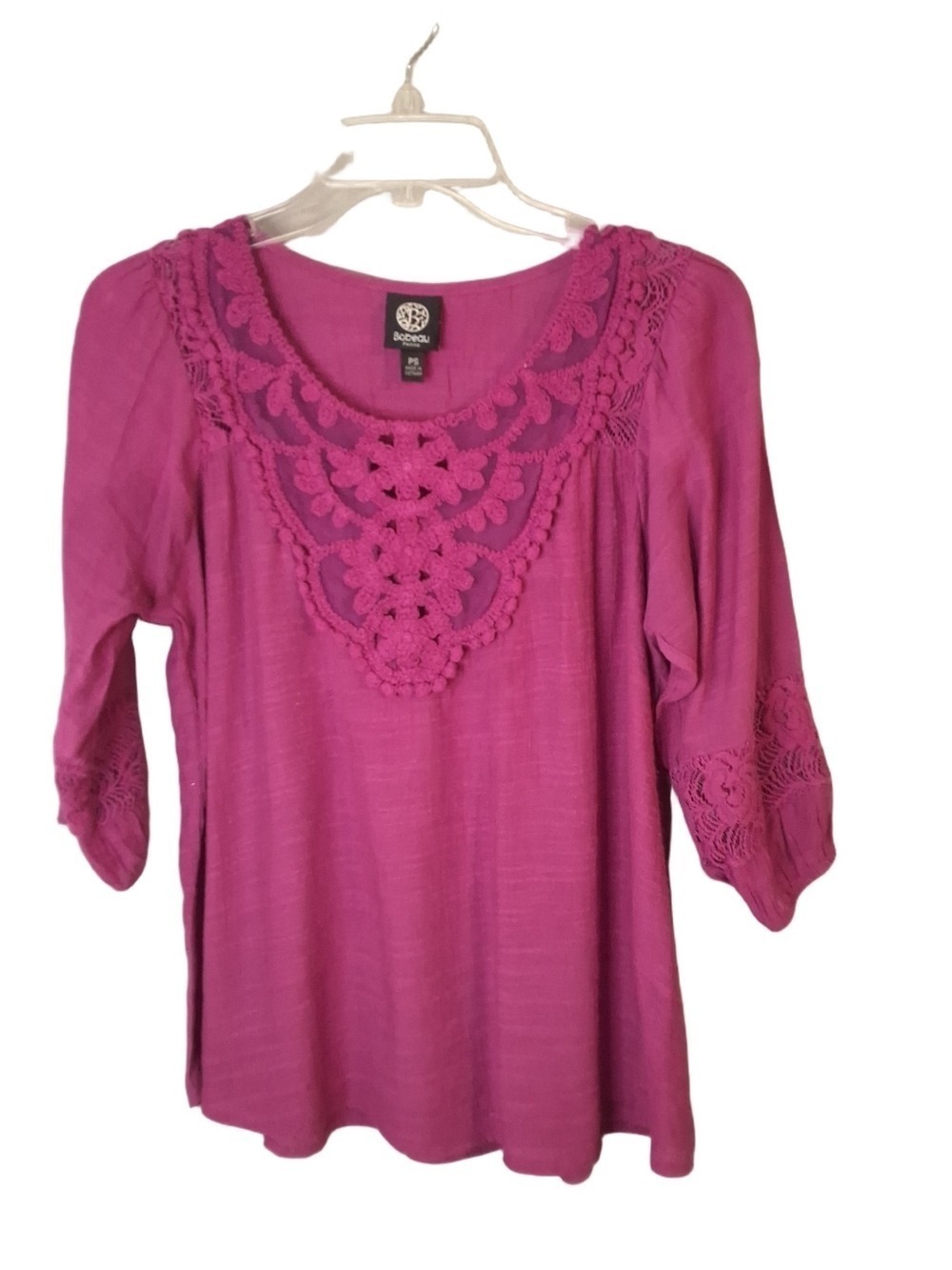 Bobeau Petite Magenta Crochet Lace Boho Blouse Petite Small - Picture 2 of 7